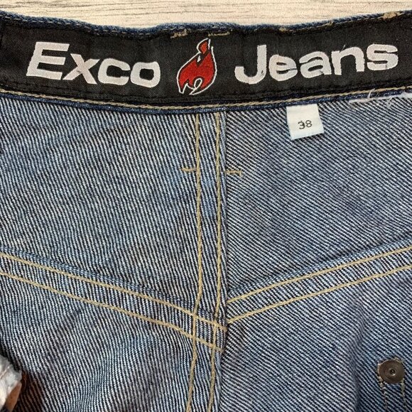 EX Exco Cargo Carpenter Jeans Vintage Y2K Baggy Wide Leg Indigo Denim - Picture 8 of 13